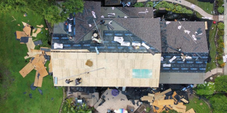 Top view of house and roof before roofing job