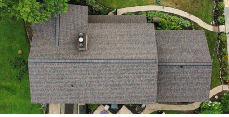 Top view of house and roof after roofing job
